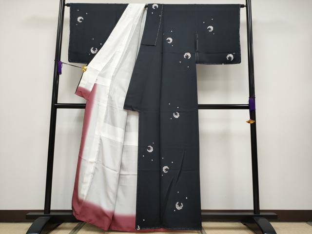 平和屋本店●極上 小紋 総刺繍 舞花びら 黒地 逸品 未使用 CYAA2490s5