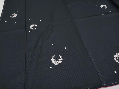 平和屋本店●極上 小紋 総刺繍 舞花びら 黒地 逸品 未使用 CYAA2490s5