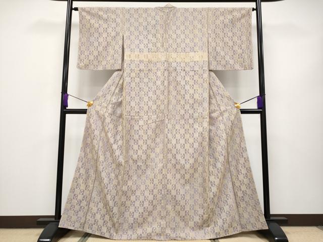平和屋本店■極上　小紋　羅　単衣　市松吉祥文　逸品　未使用　CYAA2491s5