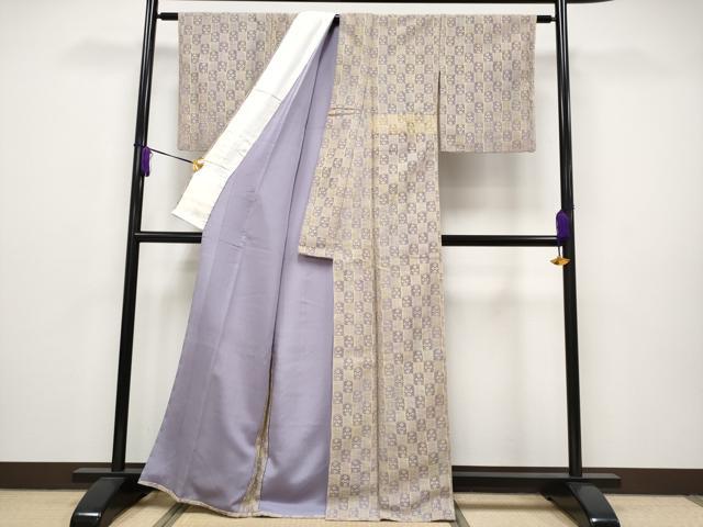 平和屋本店■極上　小紋　羅　単衣　市松吉祥文　逸品　未使用　CYAA2491s5
