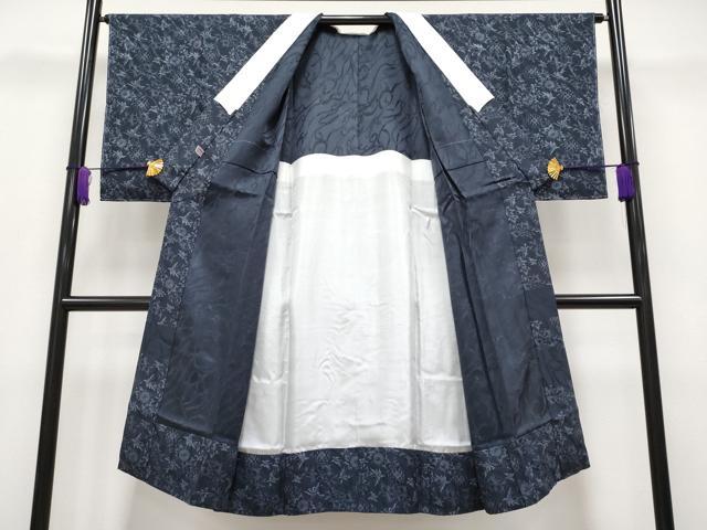 平和屋本店■十日町　名門青柳謹製　長襦袢　無双仕立て　瑞鳥　濃紺地　反端付き　逸品　未使用　CYAA2495s5 平和屋本店□十日町 名門青柳謹製 長襦袢 無双仕立て 瑞鳥 濃紺地 反