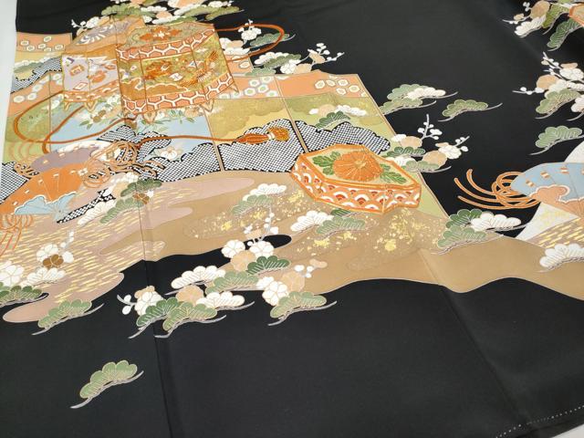 平和屋本店■極上　創業460年・千總　黒留袖　駒刺繍　貝桶宝尽くし吉祥文　金彩　松坂屋扱い　逸品　CYAA2503s5