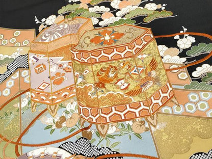 平和屋本店■極上　創業460年・千總　黒留袖　駒刺繍　貝桶宝尽くし吉祥文　金彩　松坂屋扱い　逸品　CYAA2503s5