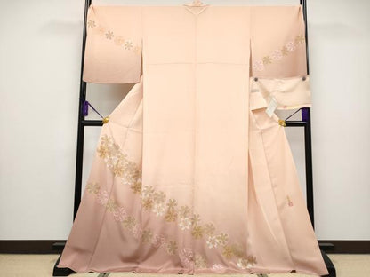 平和屋本店■極上　人間国宝　福田喜重　刺繍　訪問着　百合車　暈し染め　金銀彩　洒落柿色地　反端付き　逸品　CYAA2509s5