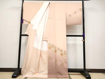 平和屋本店■極上　人間国宝　福田喜重　刺繍　訪問着　百合車　暈し染め　金銀彩　洒落柿色地　反端付き　逸品　CYAA2509s5