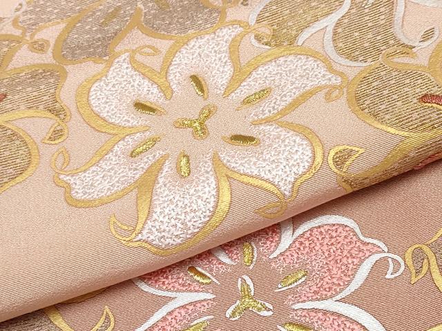 平和屋本店■極上　人間国宝　福田喜重　刺繍　訪問着　百合車　暈し染め　金銀彩　洒落柿色地　反端付き　逸品　CYAA2509s5