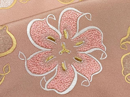 平和屋本店■極上　人間国宝　福田喜重　刺繍　訪問着　百合車　暈し染め　金銀彩　洒落柿色地　反端付き　逸品　CYAA2509s5