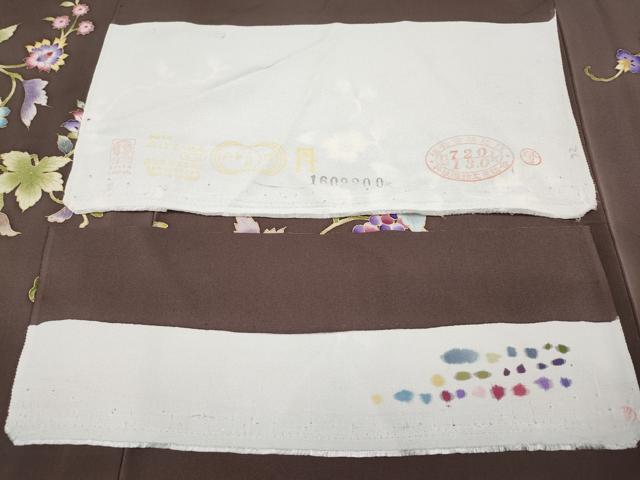 平和屋本店▽極上 岡重謹製 OKAJIMA 訪問着 単衣 葡萄蔦の葉文 金彩 煤竹色地 反端付き やまと誂製 逸品 CYAA2510s5