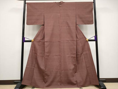 平和屋本店▽極上 結城紬 単衣 色無地 赤褐色地 逸品 未使用 CYAA2511s5