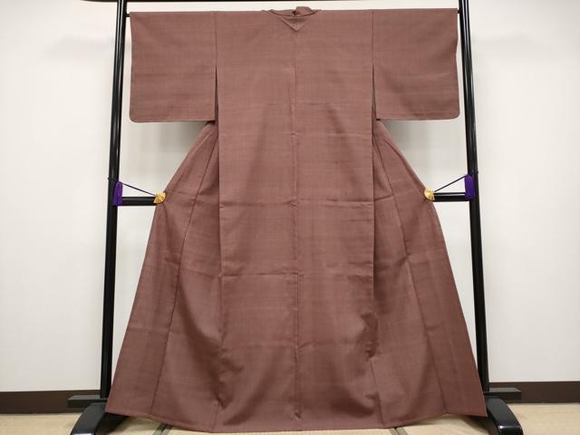 平和屋本店▽極上 結城紬 単衣 色無地 赤褐色地 逸品 未使用 CYAA2511s5