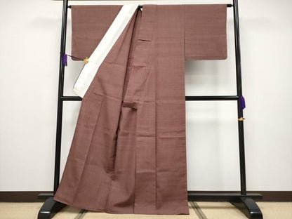 平和屋本店▽極上 結城紬 単衣 色無地 赤褐色地 逸品 未使用 CYAA2511s5