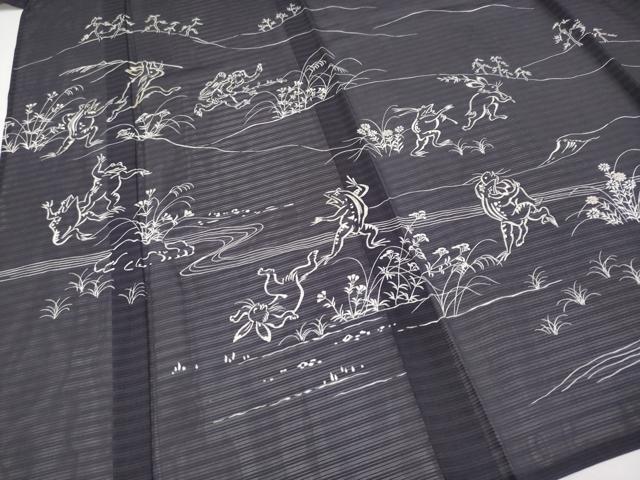 平和屋本店■極上　夏物　訪問着　変わり絽　駒刺繍　鳥獣戯画　銀彩　黒紅色地　逸品　CYAA2518s5