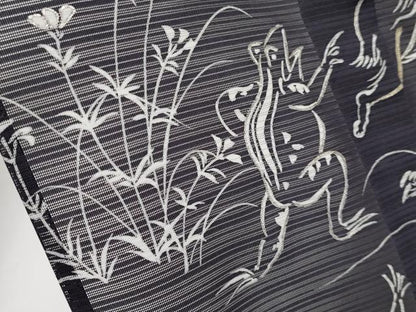 平和屋本店■極上　夏物　訪問着　変わり絽　駒刺繍　鳥獣戯画　銀彩　黒紅色地　逸品　CYAA2518s5