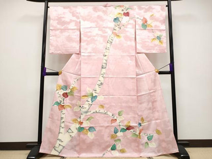 平和屋本店■極上　染刺工芸　大羊居　東京友禅　訪問着　単衣　刺繍　枝葉文　虹色地　逸品　CYAA2523s5