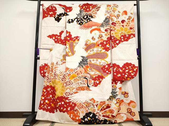 平和屋本店■極上　アンティーク　大正ロマン　振袖　駒刺繍　相良刺繍　飛鶴吉祥花文　金銀彩　逸品　CYAA2526s5