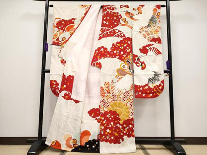 平和屋本店■極上　アンティーク　大正ロマン　振袖　駒刺繍　相良刺繍　飛鶴吉祥花文　金銀彩　逸品　CYAA2526s5