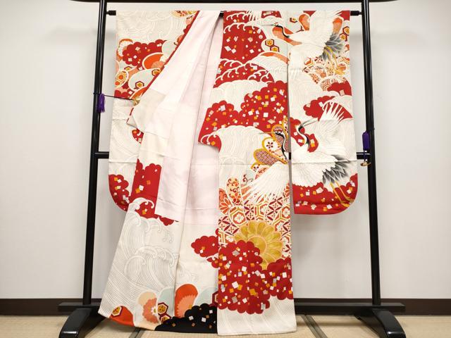 平和屋本店■極上　アンティーク　大正ロマン　振袖　駒刺繍　相良刺繍　飛鶴吉祥花文　金銀彩　逸品　CYAA2526s5