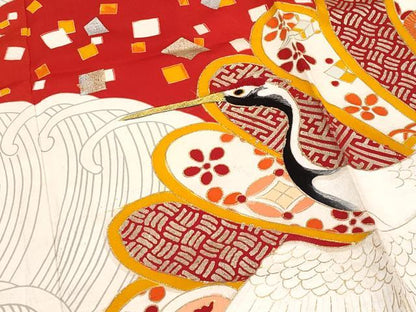 平和屋本店■極上　アンティーク　大正ロマン　振袖　駒刺繍　相良刺繍　飛鶴吉祥花文　金銀彩　逸品　CYAA2526s5