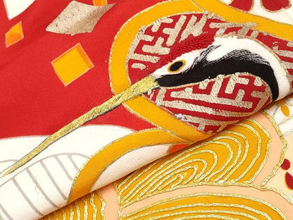 平和屋本店■極上　アンティーク　大正ロマン　振袖　駒刺繍　相良刺繍　飛鶴吉祥花文　金銀彩　逸品　CYAA2526s5