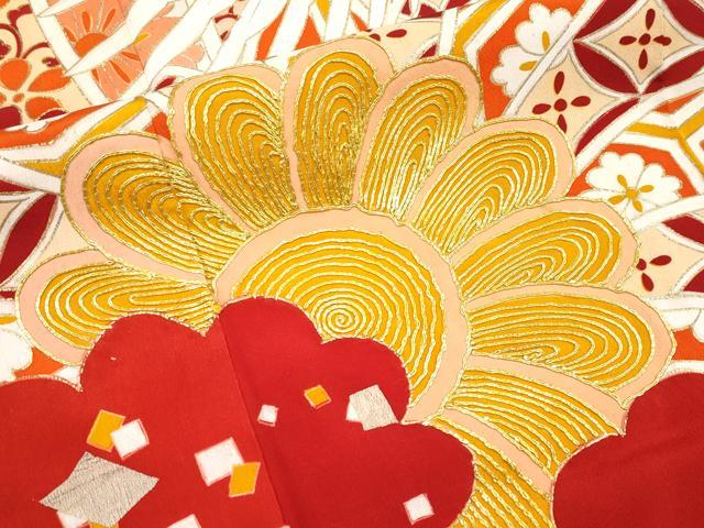 平和屋本店■極上　アンティーク　大正ロマン　振袖　駒刺繍　相良刺繍　飛鶴吉祥花文　金銀彩　逸品　CYAA2526s5