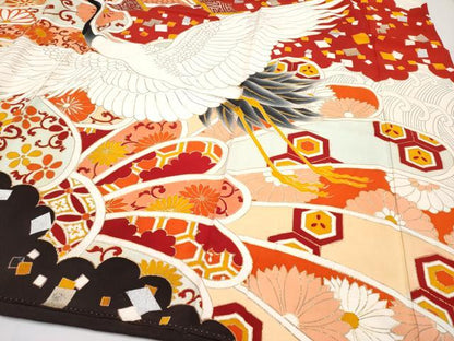 平和屋本店■極上　アンティーク　大正ロマン　振袖　駒刺繍　相良刺繍　飛鶴吉祥花文　金銀彩　逸品　CYAA2526s5