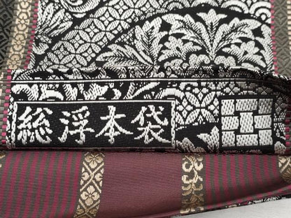 平和屋本店■極上　1897年創業 名門岡野 本場筑前博多織 千年工房 両面全通柄袋帯 平地総浮本袋 博多金ラベル 証紙付き 逸品 CYAA2539s5