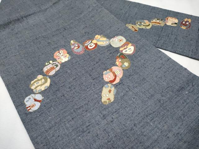 平和屋本店■極上　夏物　九寸名古屋帯　作家物　総刺繍　十二支　金糸　麻　逸品　未使用　CYAA2551s5