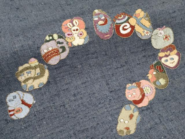 平和屋本店■極上　夏物　九寸名古屋帯　作家物　総刺繍　十二支　金糸　麻　逸品　未使用　CYAA2551s5