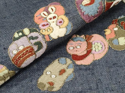 平和屋本店■極上　夏物　九寸名古屋帯　作家物　総刺繍　十二支　金糸　麻　逸品　未使用　CYAA2551s5