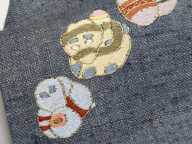 平和屋本店■極上　夏物　九寸名古屋帯　作家物　総刺繍　十二支　金糸　麻　逸品　未使用　CYAA2551s5