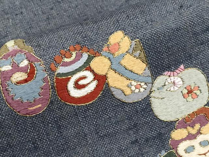 平和屋本店■極上　夏物　九寸名古屋帯　作家物　総刺繍　十二支　金糸　麻　逸品　未使用　CYAA2551s5