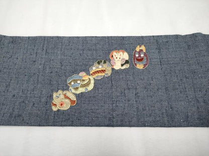 平和屋本店■極上　夏物　九寸名古屋帯　作家物　総刺繍　十二支　金糸　麻　逸品　未使用　CYAA2551s5
