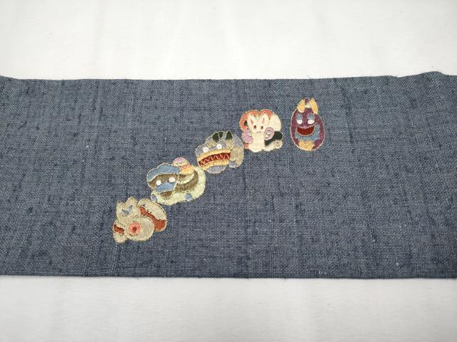 平和屋本店■極上　夏物　九寸名古屋帯　作家物　総刺繍　十二支　金糸　麻　逸品　未使用　CYAA2551s5