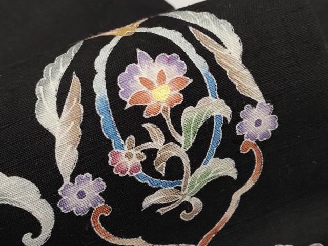 平和屋本店●極上　岡重謹製　OKAJIMA　九寸名古屋帯　紬地　花唐草文　黒地　金彩　逸品　未使用　CYAA2556s5