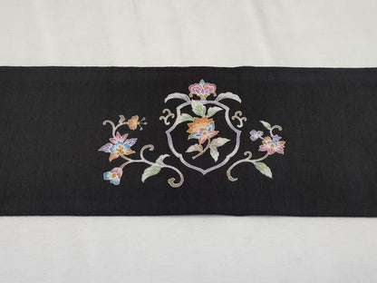 平和屋本店●極上　岡重謹製　OKAJIMA　九寸名古屋帯　紬地　花唐草文　黒地　金彩　逸品　未使用　CYAA2556s5
