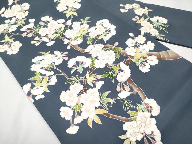 平和屋本店■極上　塩瀬　九寸名古屋帯　枝桜文　金彩　藍鉄色地　逸品　CYAA2557s5