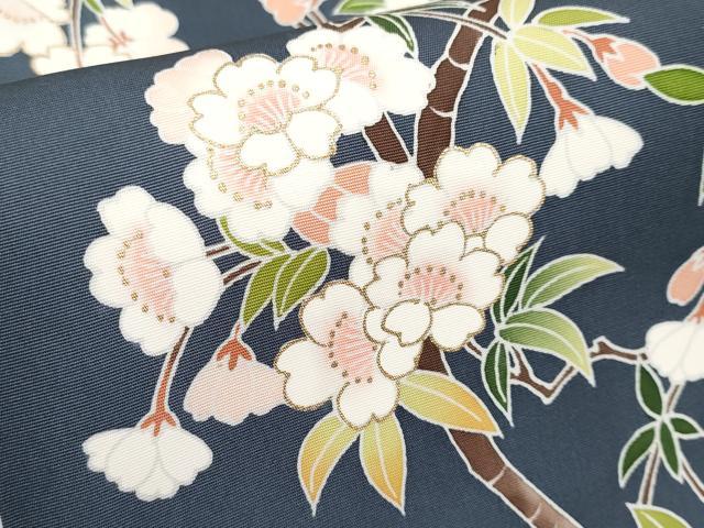 平和屋本店■極上　塩瀬　九寸名古屋帯　枝桜文　金彩　藍鉄色地　逸品　CYAA2557s5