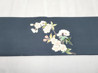 平和屋本店■極上　塩瀬　九寸名古屋帯　枝桜文　金彩　藍鉄色地　逸品　CYAA2557s5