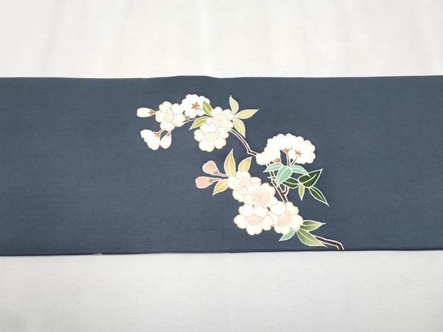 平和屋本店■極上　塩瀬　九寸名古屋帯　枝桜文　金彩　藍鉄色地　逸品　CYAA2557s5
