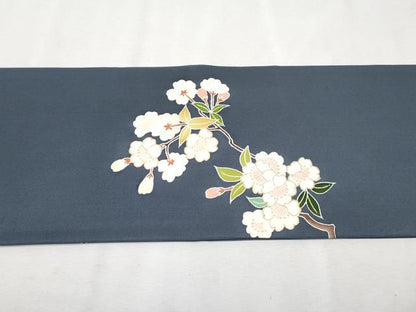 平和屋本店■極上　塩瀬　九寸名古屋帯　枝桜文　金彩　藍鉄色地　逸品　CYAA2557s5