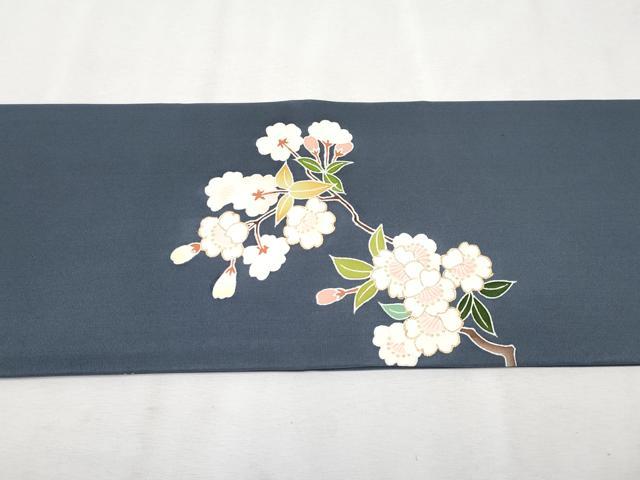 平和屋本店■極上　塩瀬　九寸名古屋帯　枝桜文　金彩　藍鉄色地　逸品　CYAA2557s5