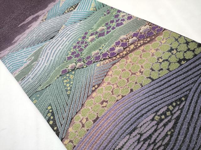 平和屋本店●極上 十日町 名門 滝泰謹製 太鼓柄袋帯 相良刺繍 おぼろ染 襲絞り 遠山枝花文 銀通し地 逸品 CYAA2566s5