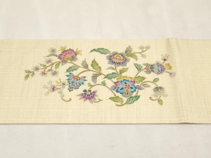 平和屋本店■極上　岡重謹製 OKAJIMA 九寸名古屋帯 京更紗 アタカス・クリキュラ糸 金彩 薄香色 証紙付 ほていや扱 逸品 未使用 CYAA2579s5