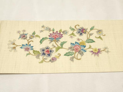 平和屋本店■極上　岡重謹製 OKAJIMA 九寸名古屋帯 京更紗 アタカス・クリキュラ糸 金彩 薄香色 証紙付 ほていや扱 逸品 未使用 CYAA2579s5