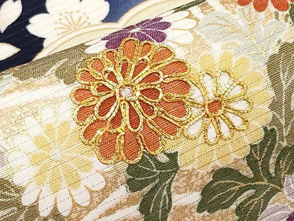 平和屋本店＊極上 夏物 九寸名古屋帯 絽縮緬 駒刺繍 雲取り宝尽くし草花文 金彩 濃紺地 逸品 未使用 CYAA2580s5