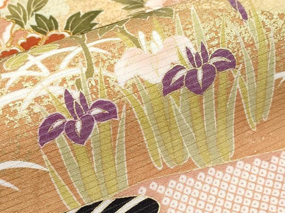 平和屋本店＊極上 夏物 九寸名古屋帯 絽縮緬 駒刺繍 霞草花文 黒地 金彩 逸品 未使用 CYAA2582s5