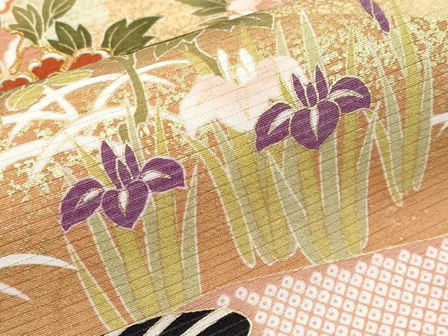 平和屋本店＊極上 夏物 九寸名古屋帯 絽縮緬 駒刺繍 霞草花文 黒地 金彩 逸品 未使用 CYAA2582s5