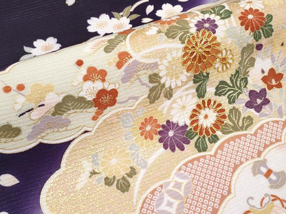 平和屋本店＊極上　夏物　九寸名古屋帯　絽縮緬　駒刺繍　雲取り宝尽くし草花文　金彩　深紫色地　逸品　未使用　CYAA2583s5