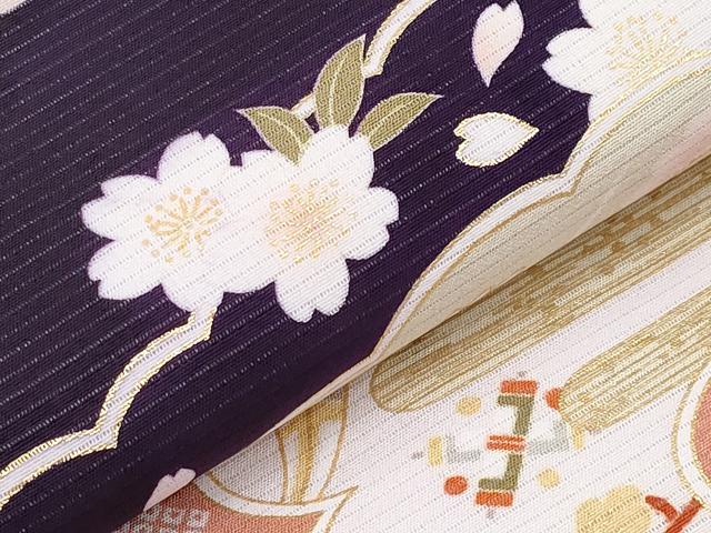 平和屋本店＊極上　夏物　九寸名古屋帯　絽縮緬　駒刺繍　雲取り宝尽くし草花文　金彩　深紫色地　逸品　未使用　CYAA2583s5
