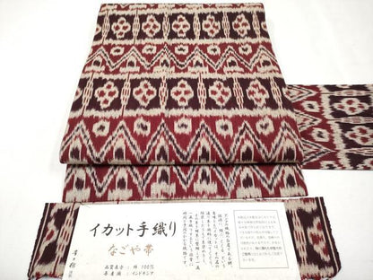 平和屋本店■極上　京都染織メーカー・貴久樹謹製　イカット　手織り　綿　全通柄　九寸名古屋　証紙付き　逸品　未使用　CYAA2584s5